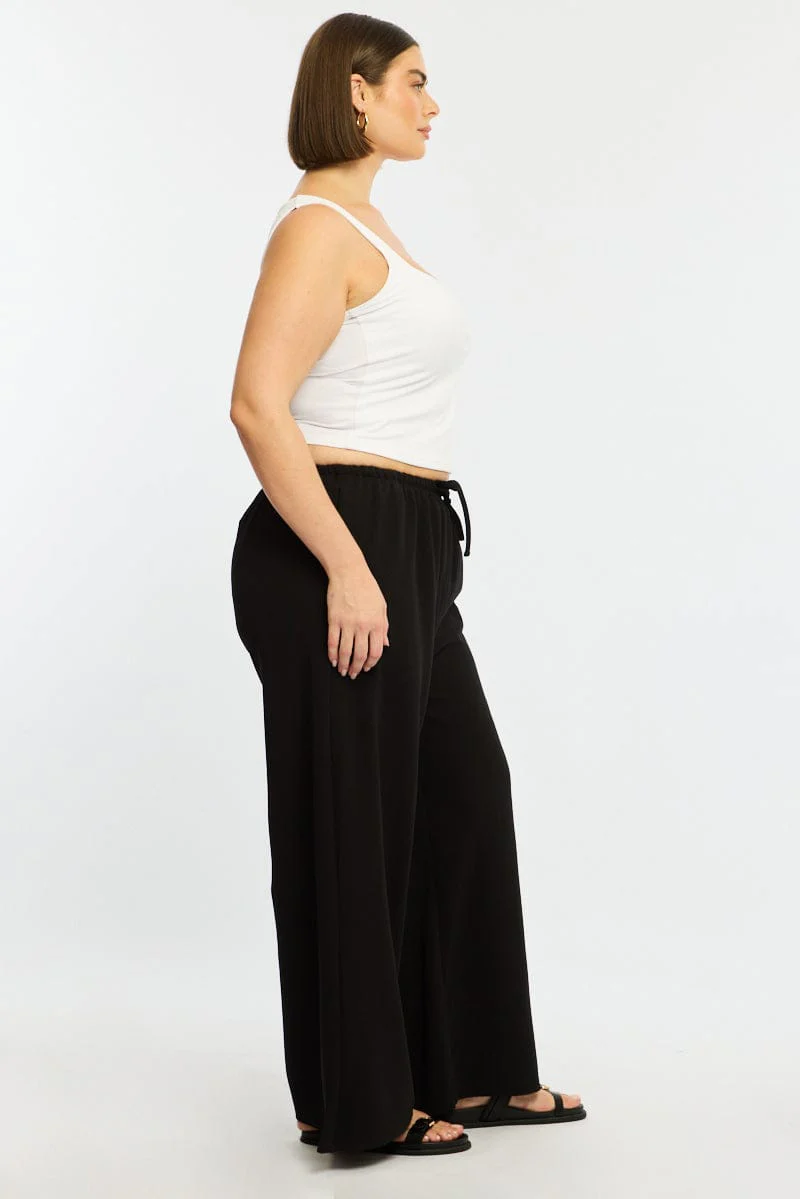 Black Wide Leg Pants Relaxed Fit Stretch - Image 4