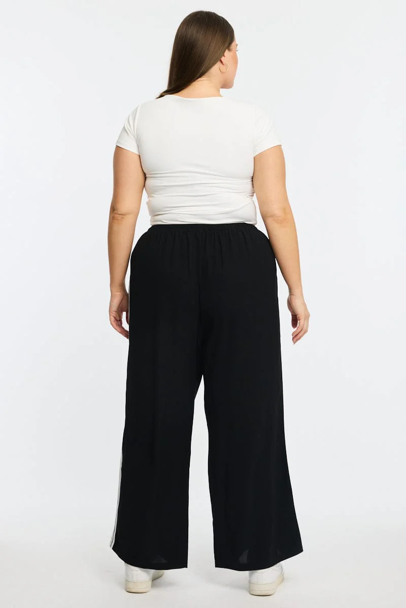 Black Wide Leg Pants Side Stripe - Image 4