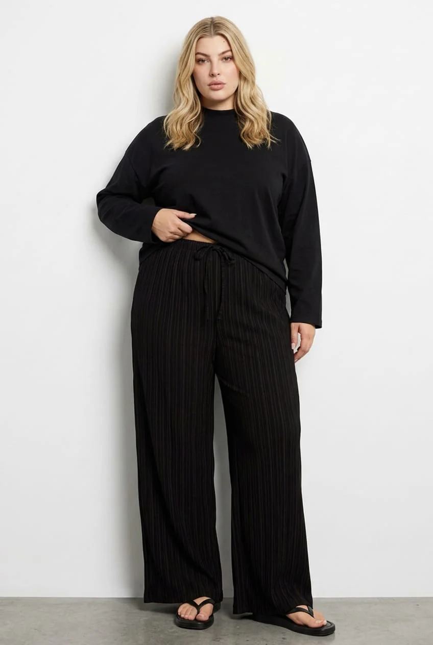Black Wide Leg Pants Textured