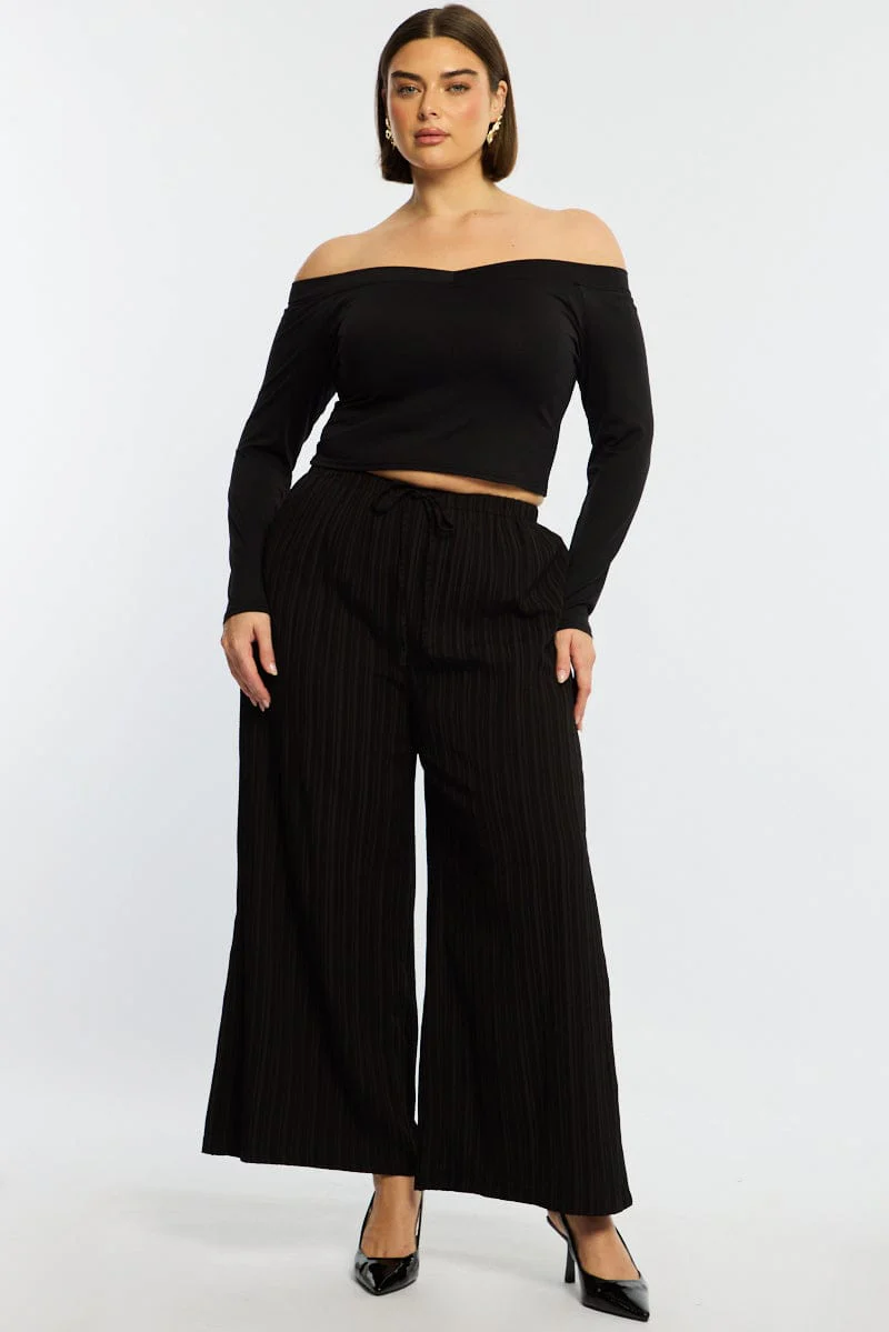 Black Wide Leg Pants Textured - Image 4