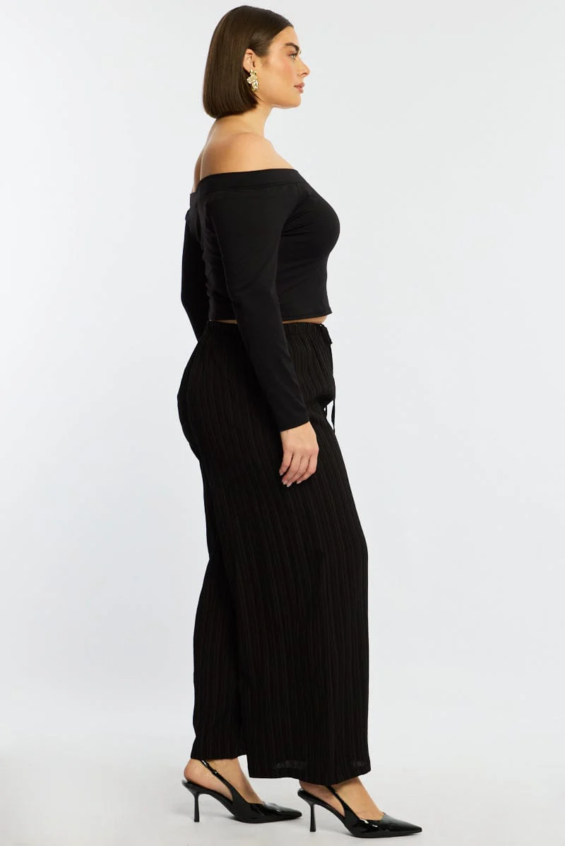 Black Wide Leg Pants Textured - Image 5