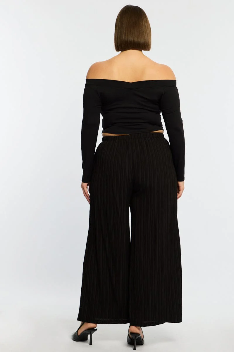 Black Wide Leg Pants Textured - Image 6