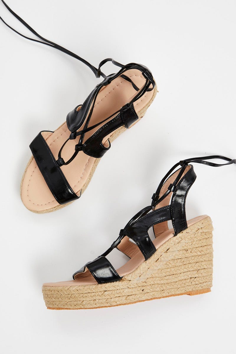 Black Woven Strappy Wedges - Image 2