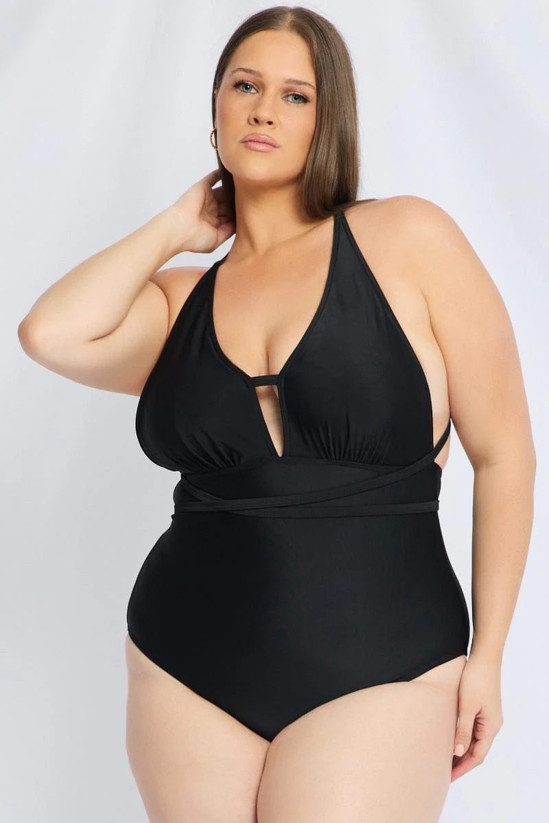Black Wrap Around One Piece Swimsuit - Image 2