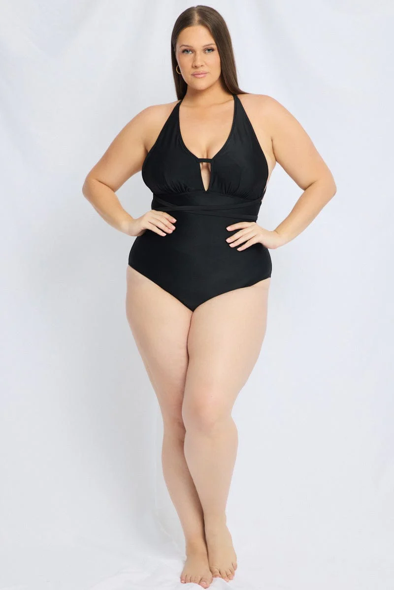 Black Wrap Around One Piece Swimsuit - Image 3