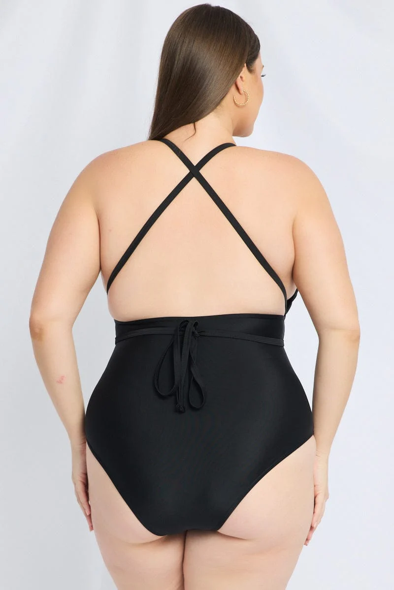 Black Wrap Around One Piece Swimsuit - Image 6