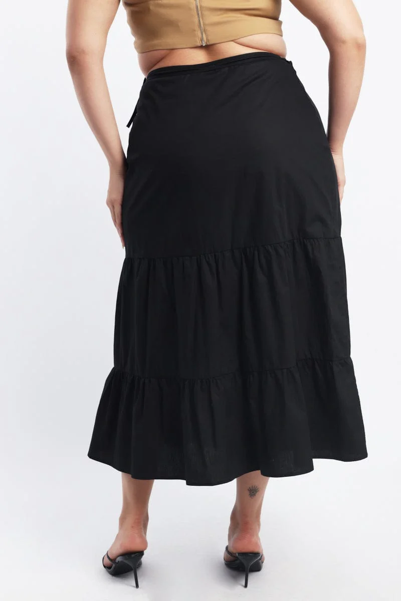Black Wrap Cotton Poplin Blend Maxiskirt - Image 4