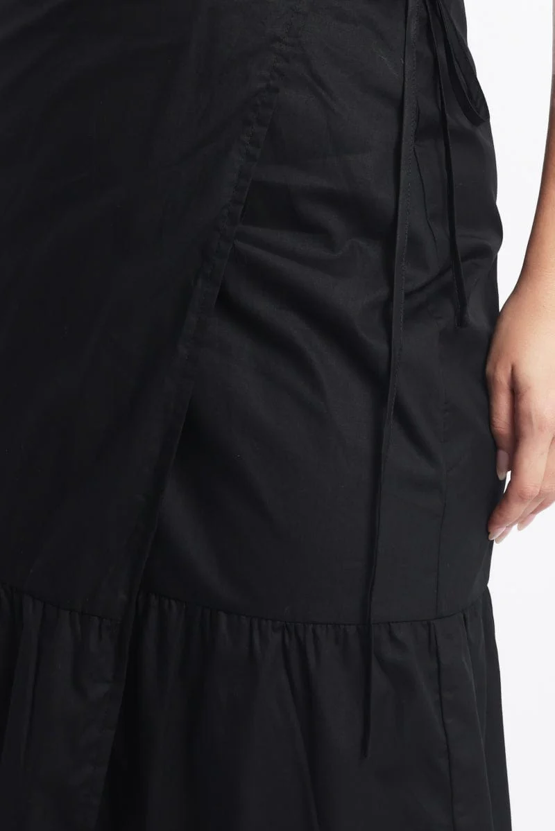 Black Wrap Cotton Poplin Blend Maxiskirt - Image 5