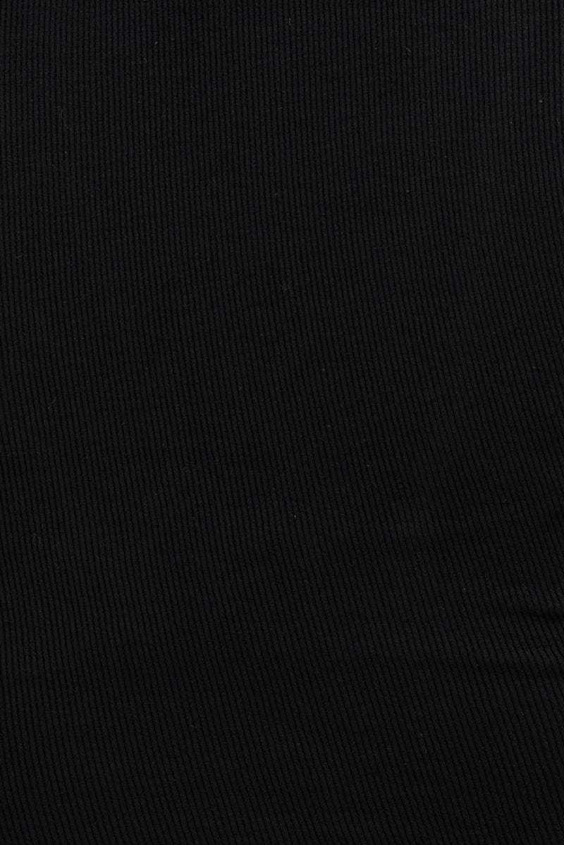 Black Wrap Dress Rib Jersey Tie Waist Knee Length - Image 7