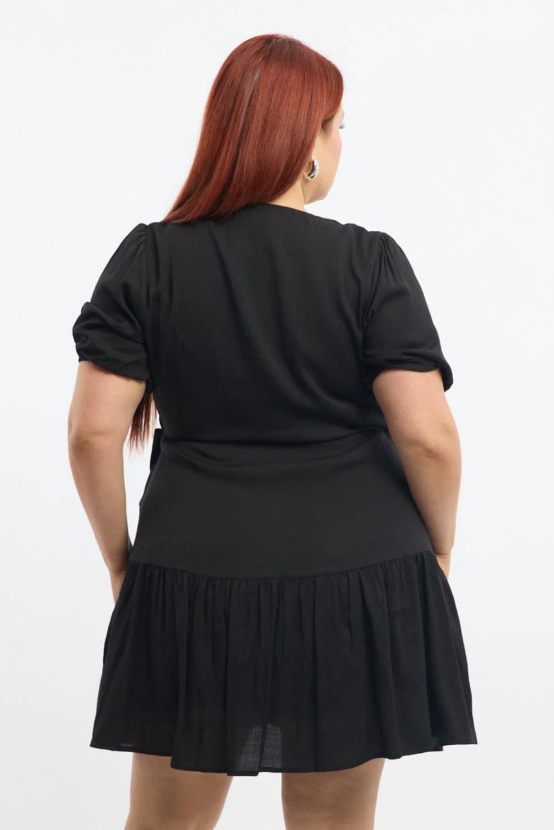 Black Wrap Frill Hem Dress - Image 5