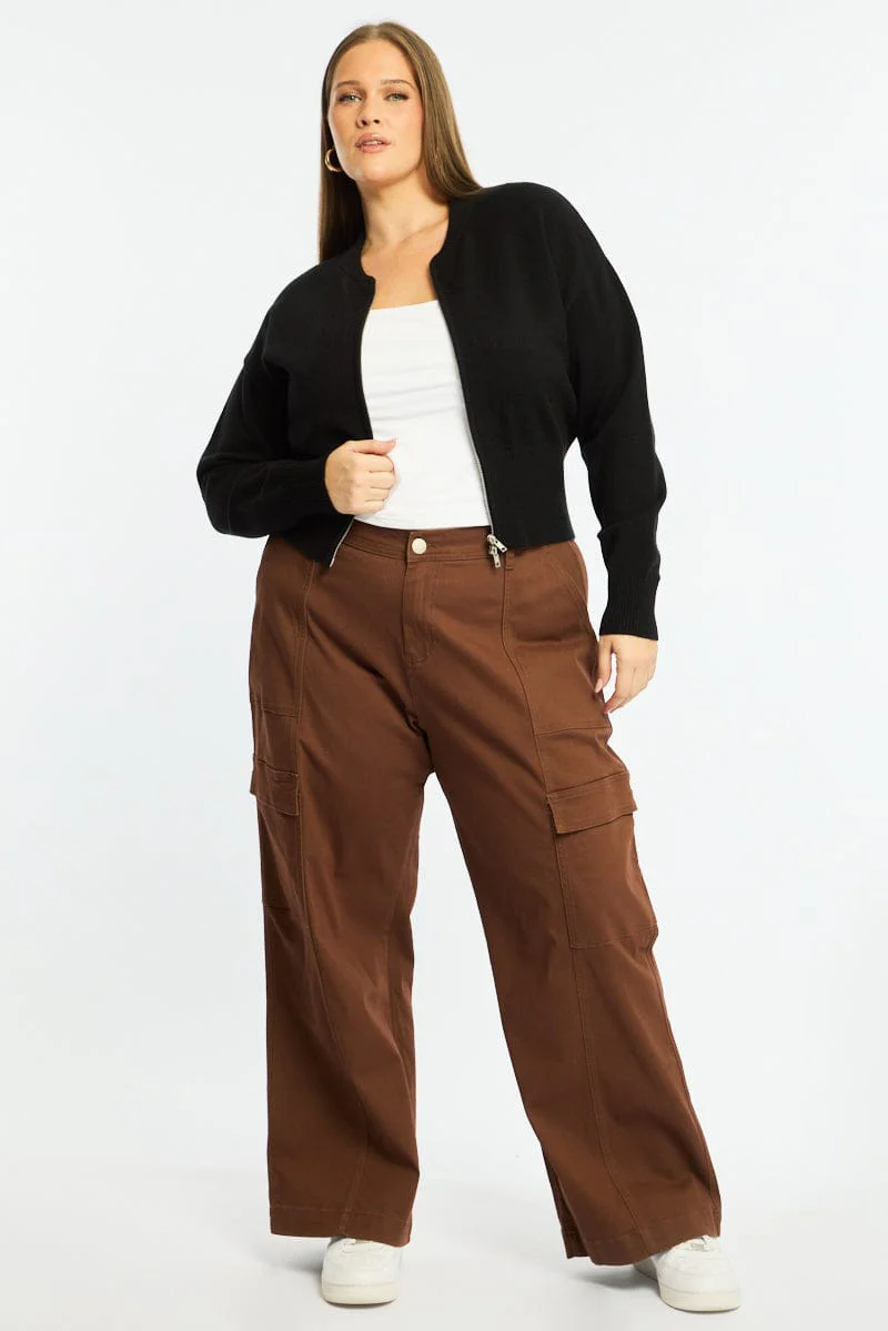 Black Zip Front Knit Jumper Long Sleeve - Image 2