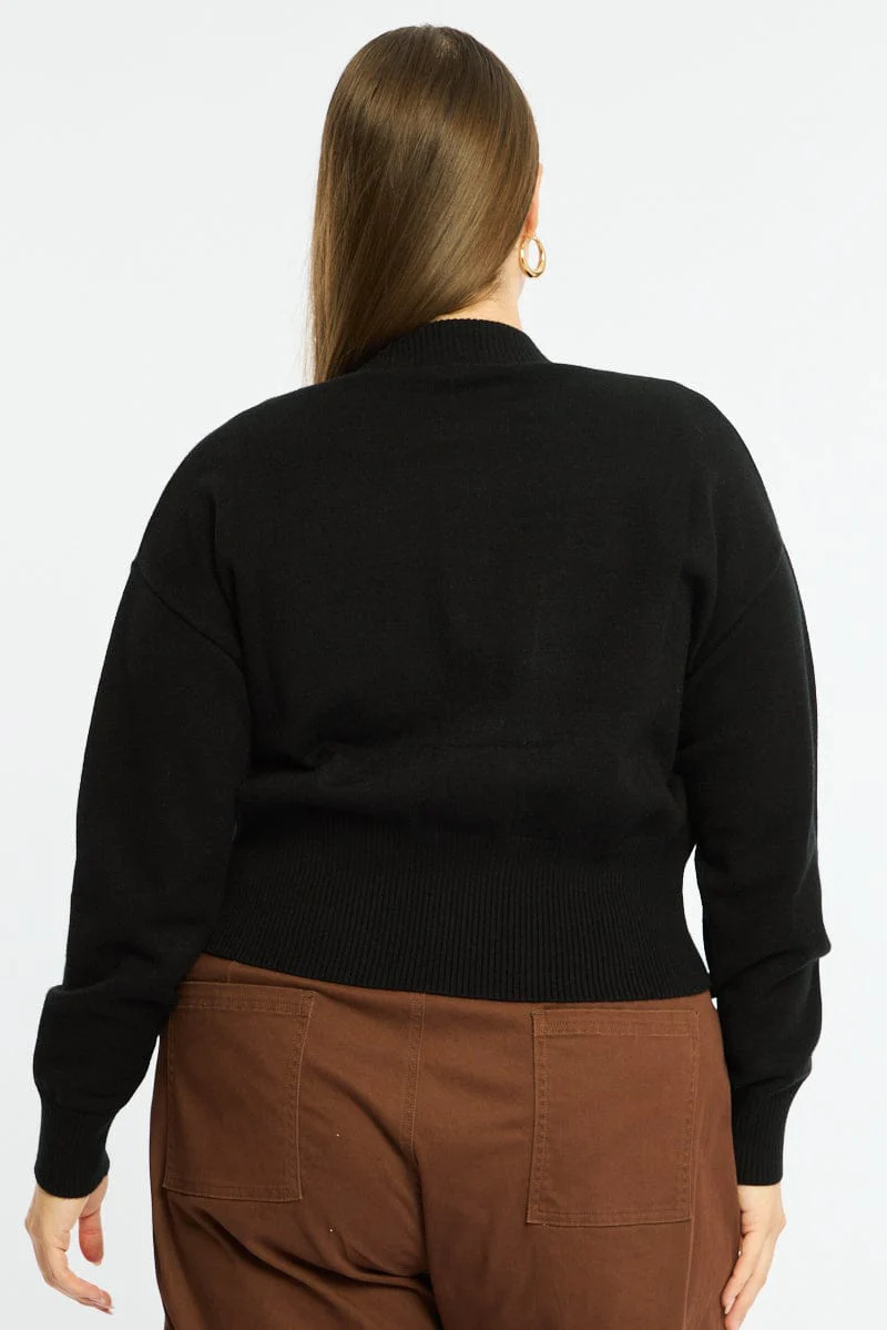 Black Zip Front Knit Jumper Long Sleeve - Image 4