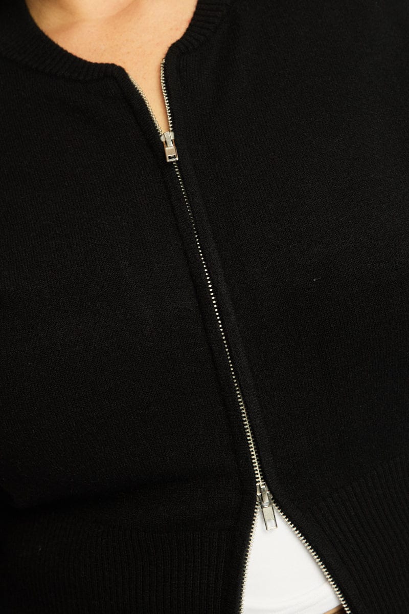 Black Zip Front Knit Jumper Long Sleeve - Image 5