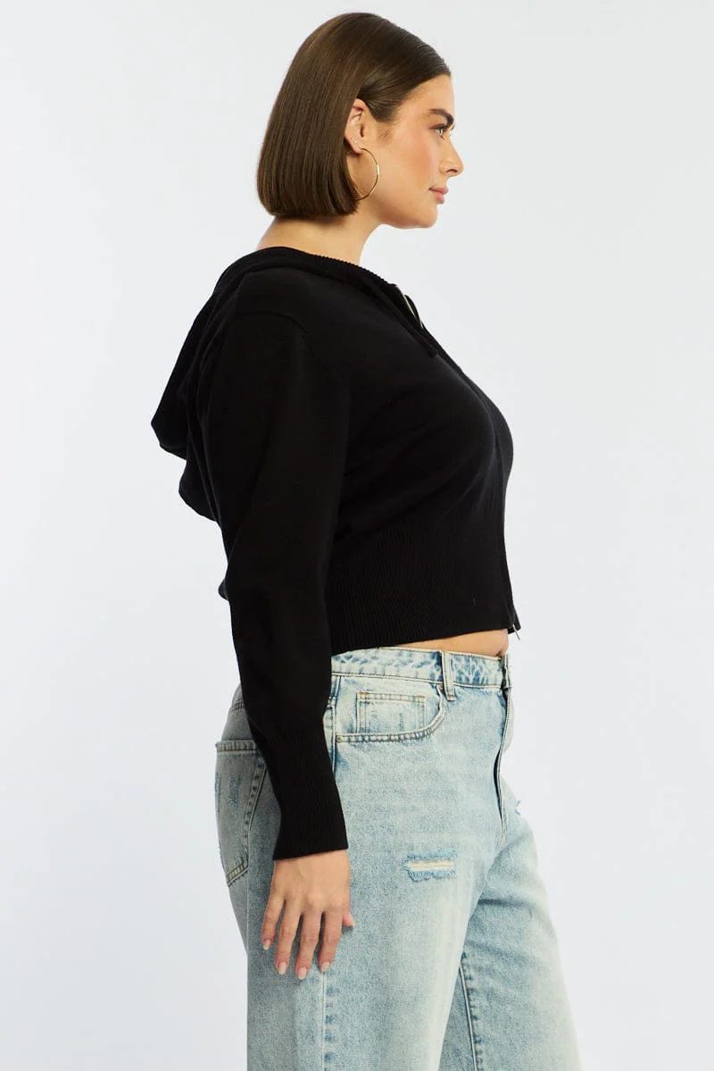 Black Zip Up Knit Cardigan Long Sleeve - Image 4