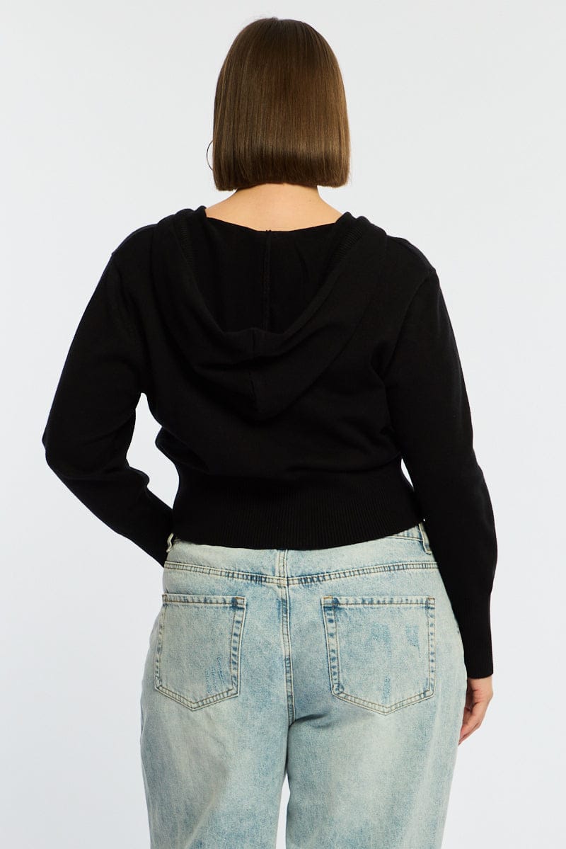Black Zip Up Knit Cardigan Long Sleeve - Image 5