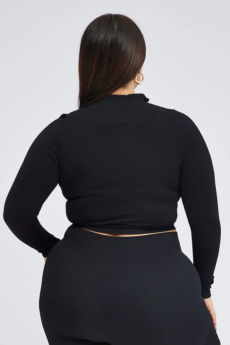 Black Zip Up Top Long Sleeve Seamless - Image 5
