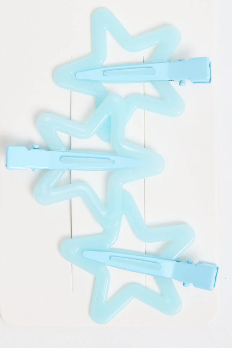 Blue 3 Pack Star Hair Clips