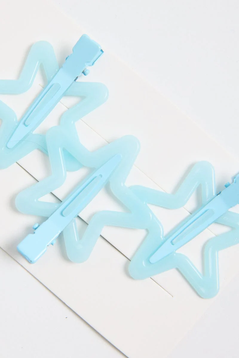 Blue 3 Pack Star Hair Clips - Image 2