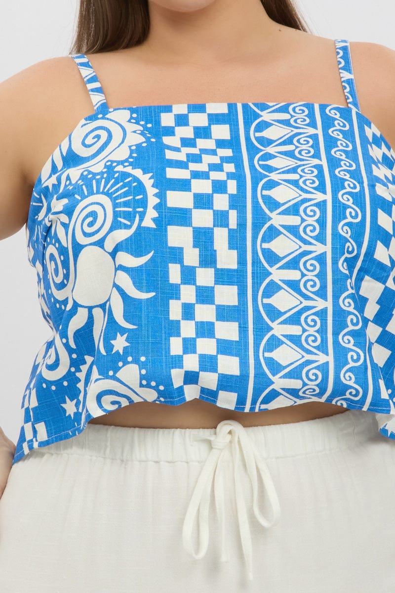 Blue Abstract Cami Crop Top Linen Blend - Image 6
