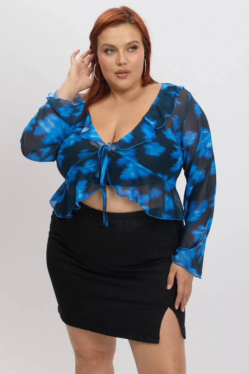 Blue Abstract Mesh Frill Bolero Jacket - Image 2