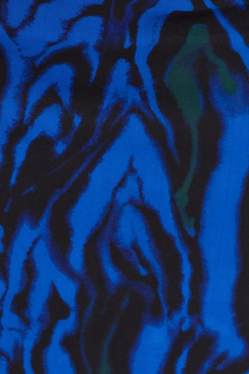 Blue Abstract Midi Skirt Mesh Print - Image 6