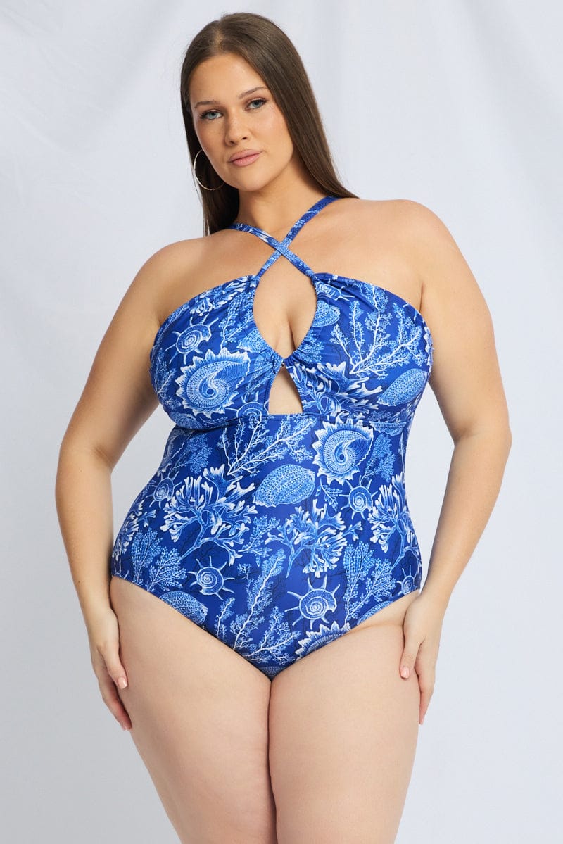 Blue Abstract One Piece Swimsuit - Image 2