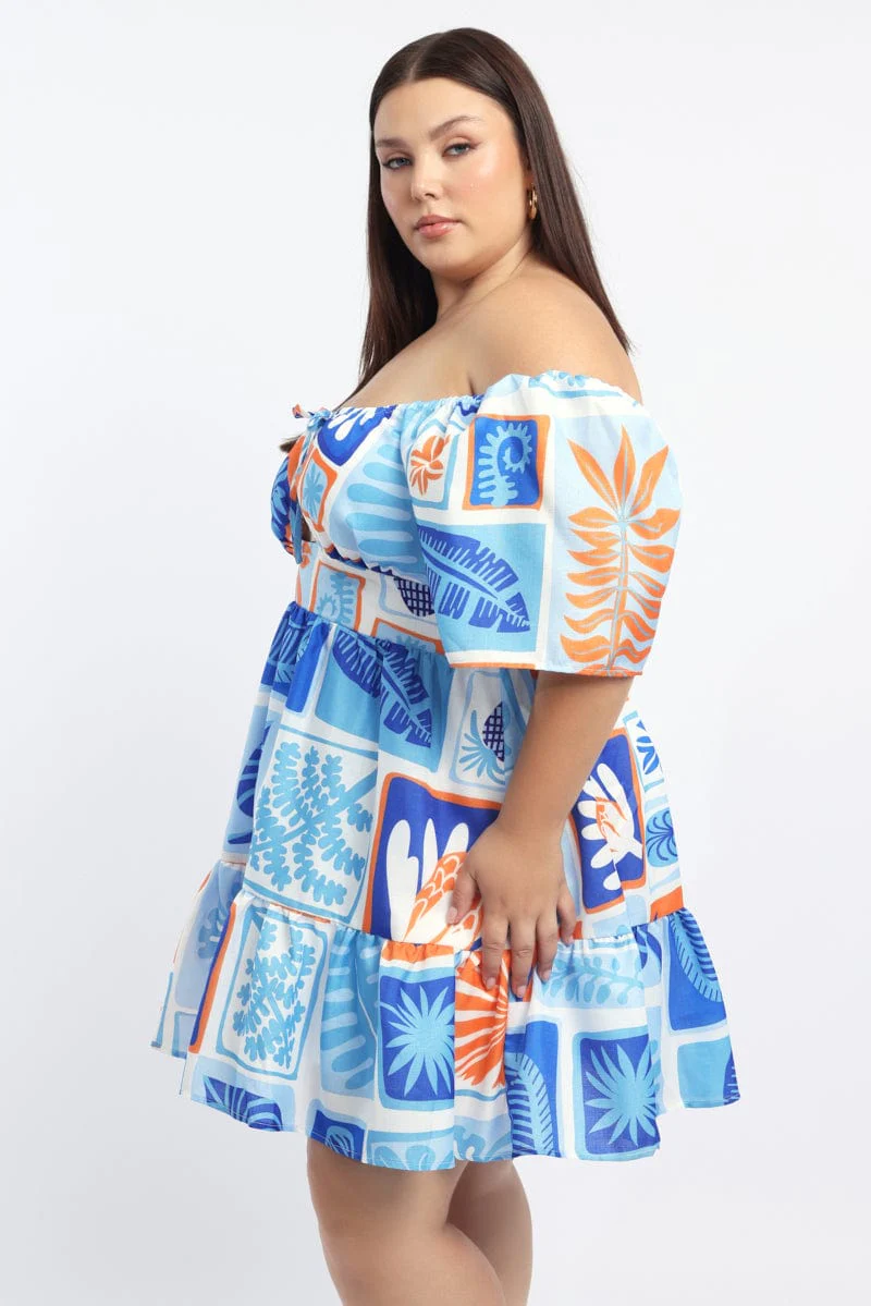 Blue Abstract Peephole Flare Sleeve Mindress - Image 3