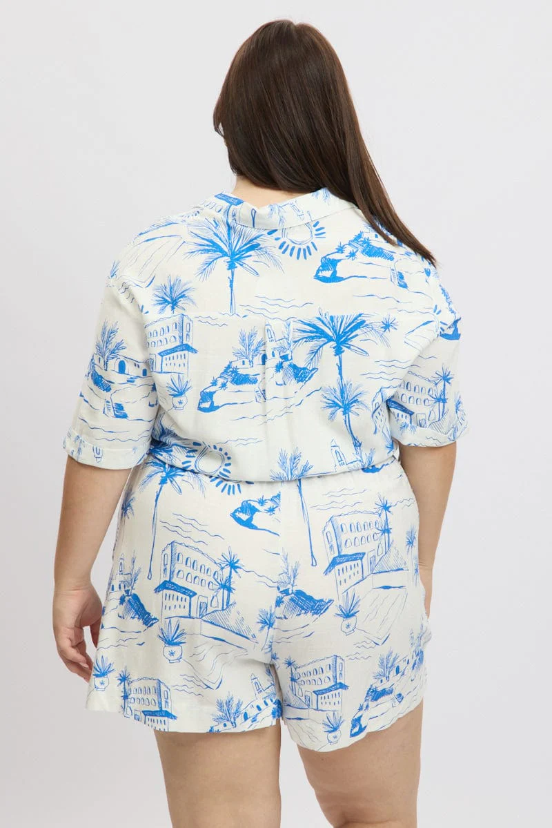 Blue Abstract Playsuit Short Sleeve Shirt - Image 5