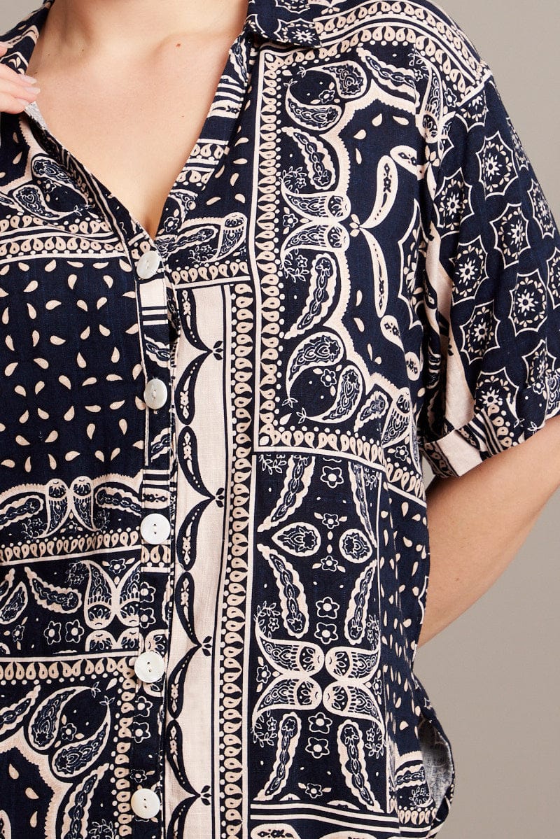 Blue Abstract Relaxed Shirt Short Sleeve Bandana - Image 6