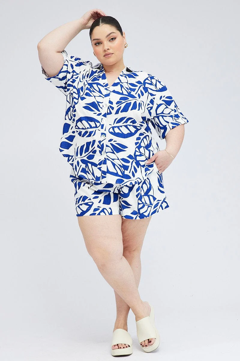 Blue Abstract Relaxed Shirt Short Sleeve - Image 2