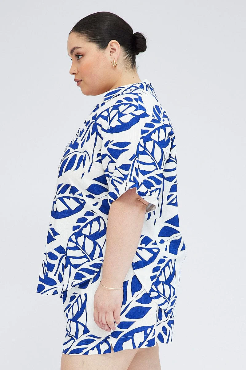 Blue Abstract Relaxed Shirt Short Sleeve - Image 4
