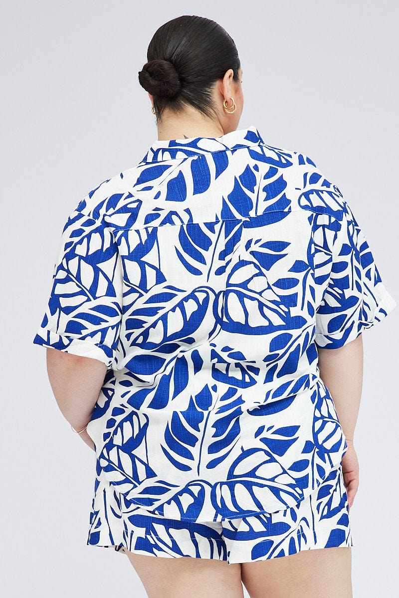 Blue Abstract Relaxed Shirt Short Sleeve - Image 5