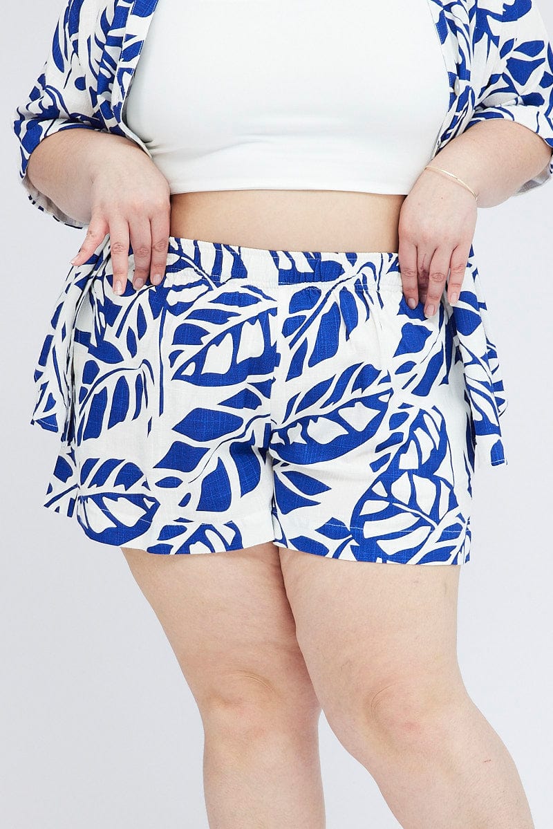 Blue Abstract Relaxed Shorts High Rise - Image 2