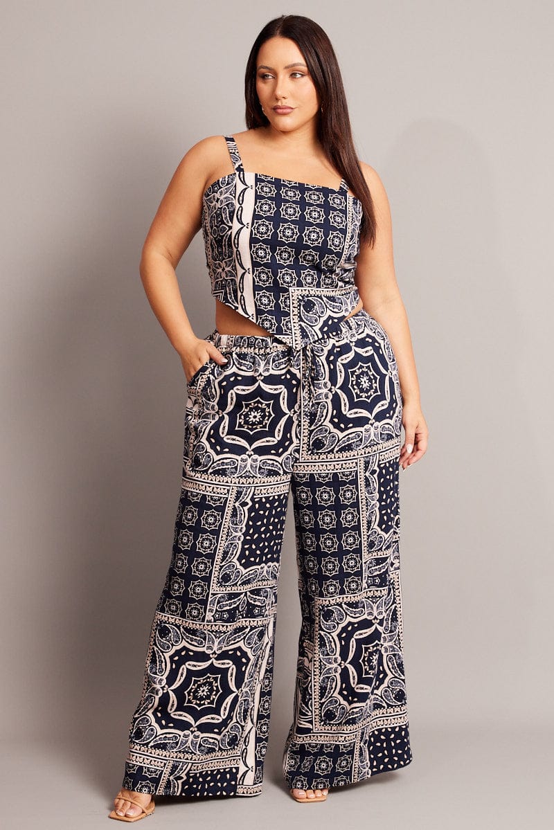 Blue Abstract Scarf Top Sleeveless Bandana - Image 2