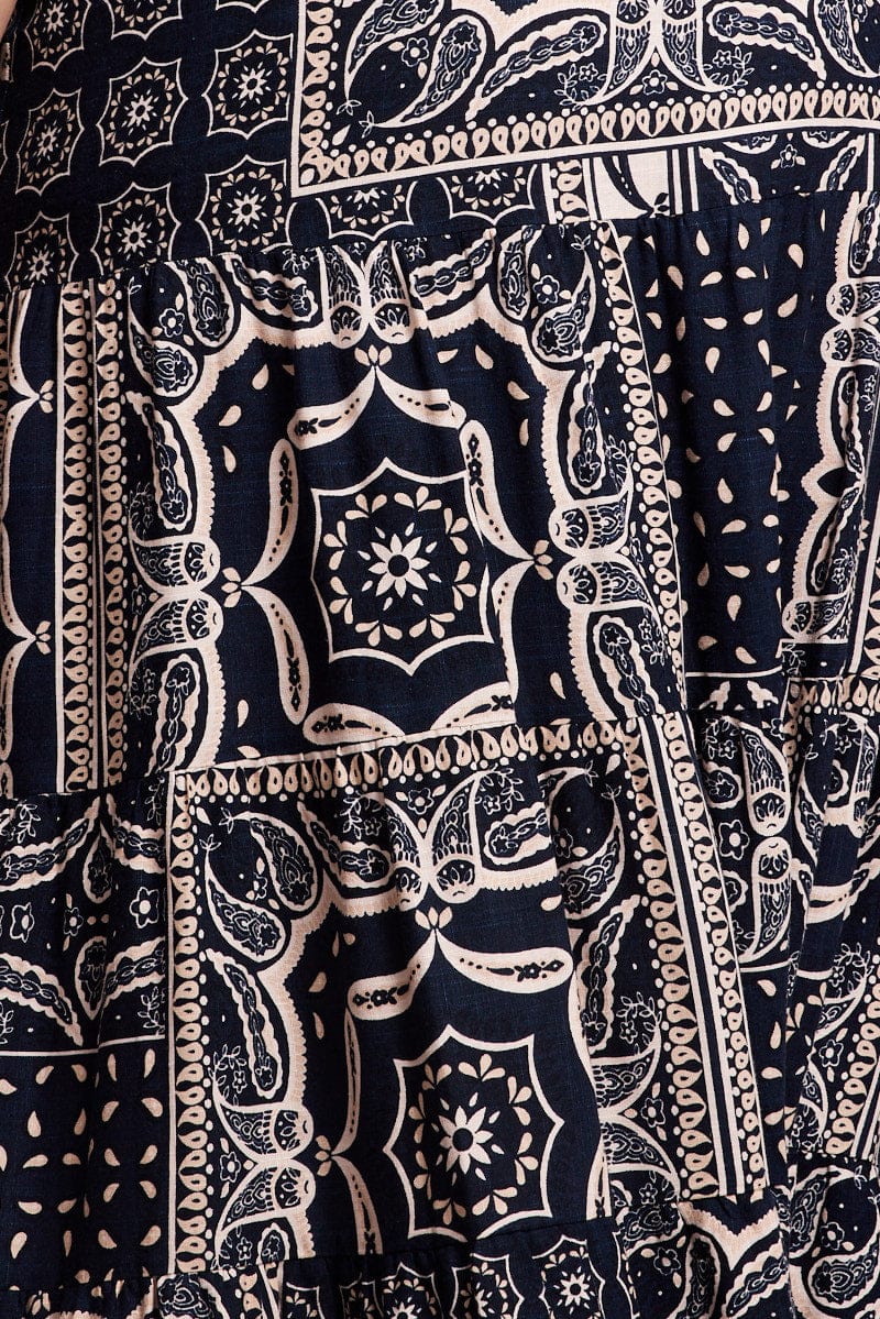 Blue Abstract Tiered Maxi Skirt - Image 6