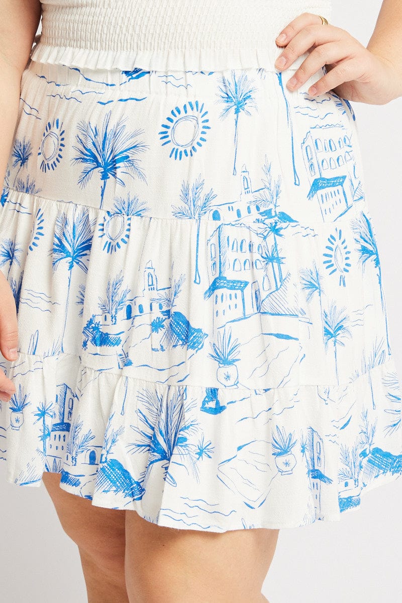 Blue Abstract Tiered Mini Skirt - Image 6