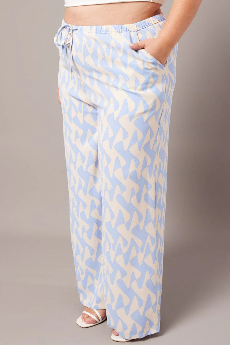 Blue Abstract Wide Leg Pants High Rise - Image 2
