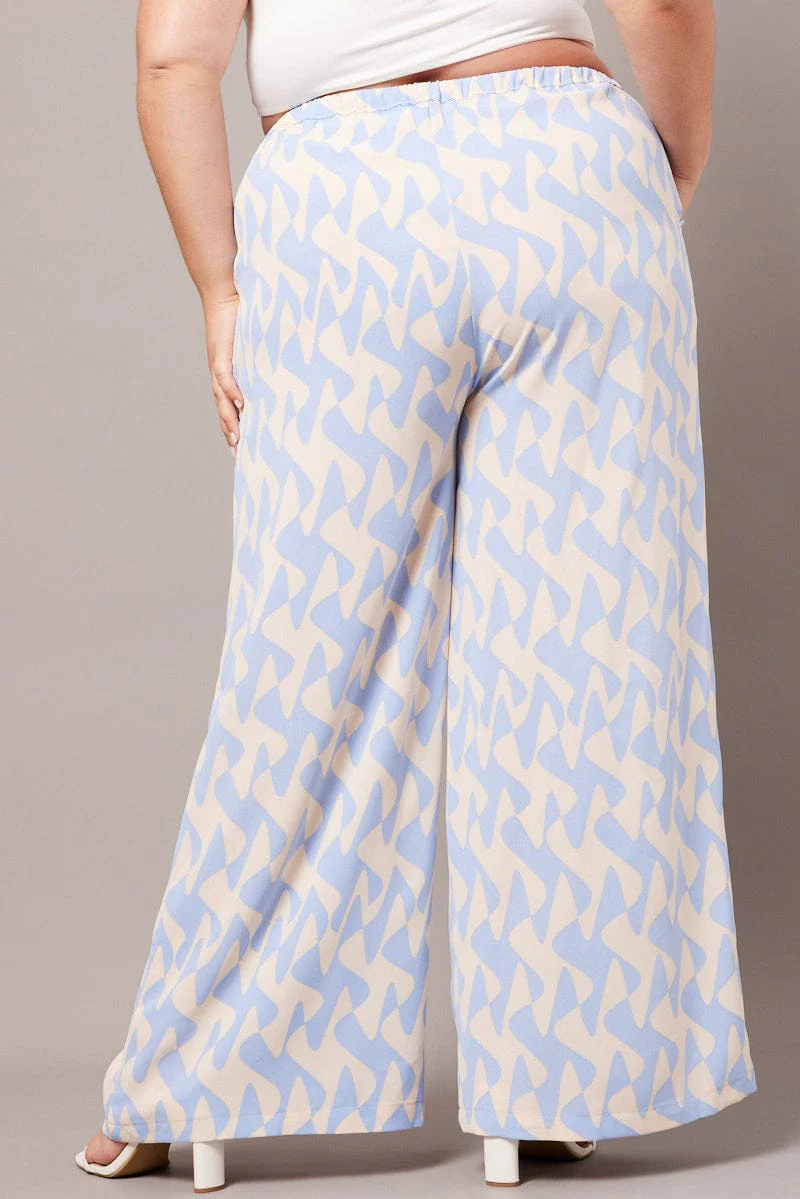 Blue Abstract Wide Leg Pants High Rise - Image 5