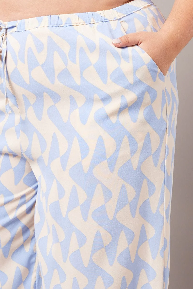 Blue Abstract Wide Leg Pants High Rise - Image 6