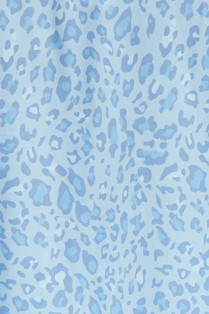 Blue Animal Print Leopard Satin Pj Contrast Piping Pyjama Set - Image 6
