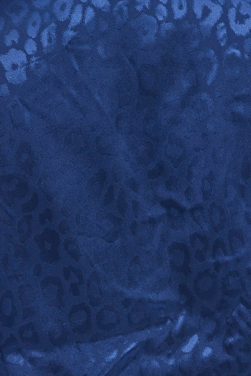 Blue Animal Print Pyjama Set Satin Jacquard Leopard Piping Pj - Image 6