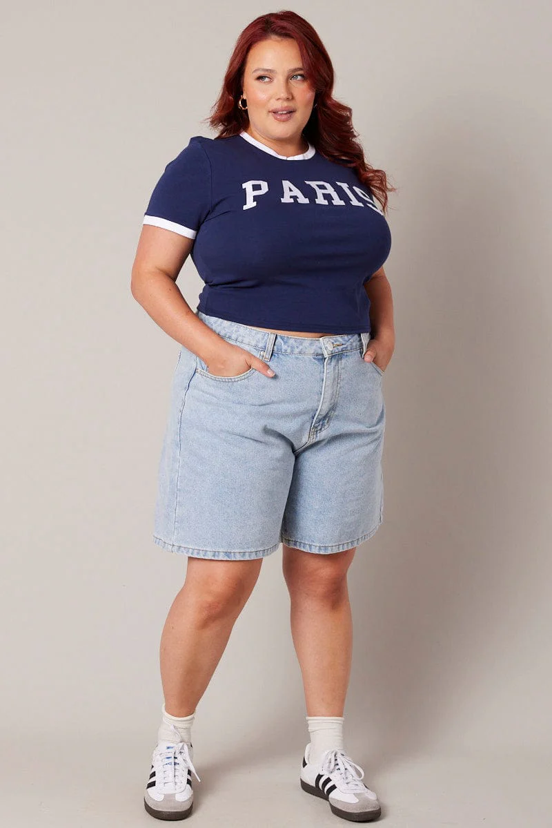 Blue Baby T-shirt Crew Neck Short Sleeve Graphic - Image 2