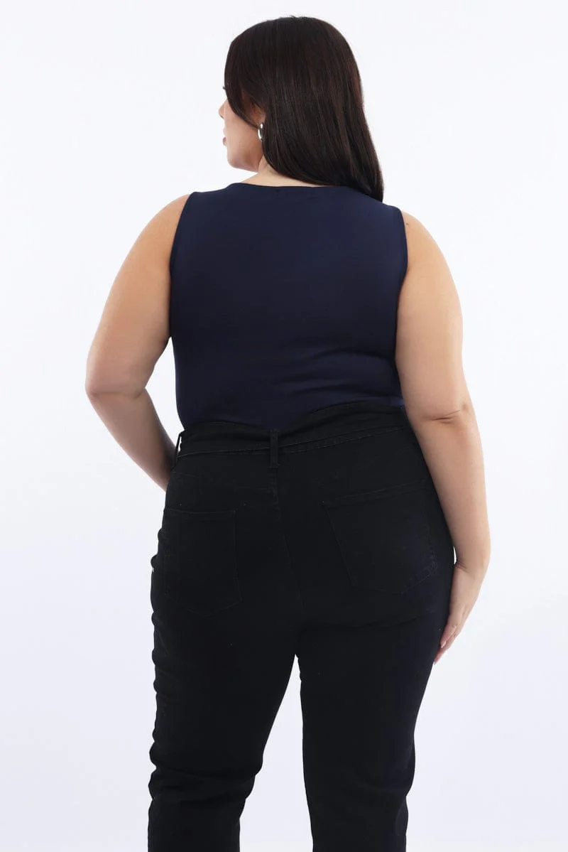 Blue Bodysuit Sleeveless Boat Neck Modal - Image 3
