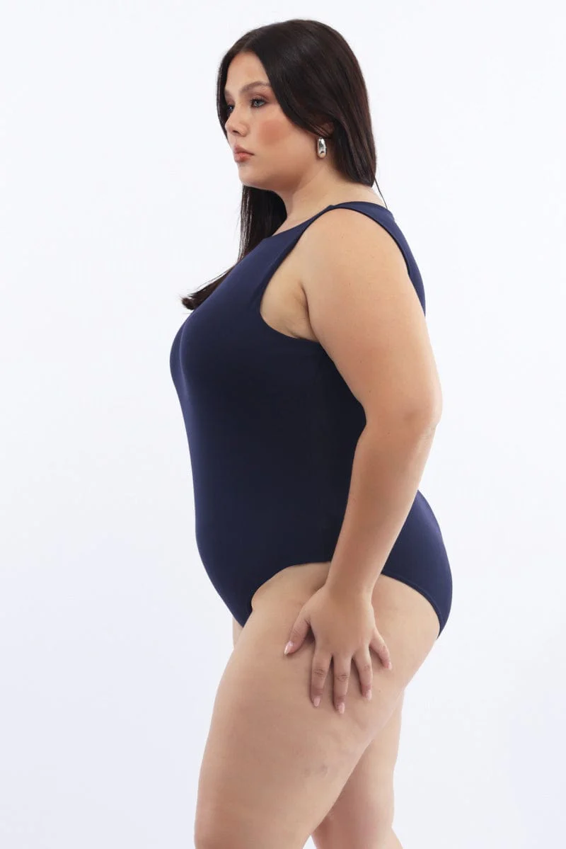 Blue Bodysuit Sleeveless Boat Neck Modal - Image 4
