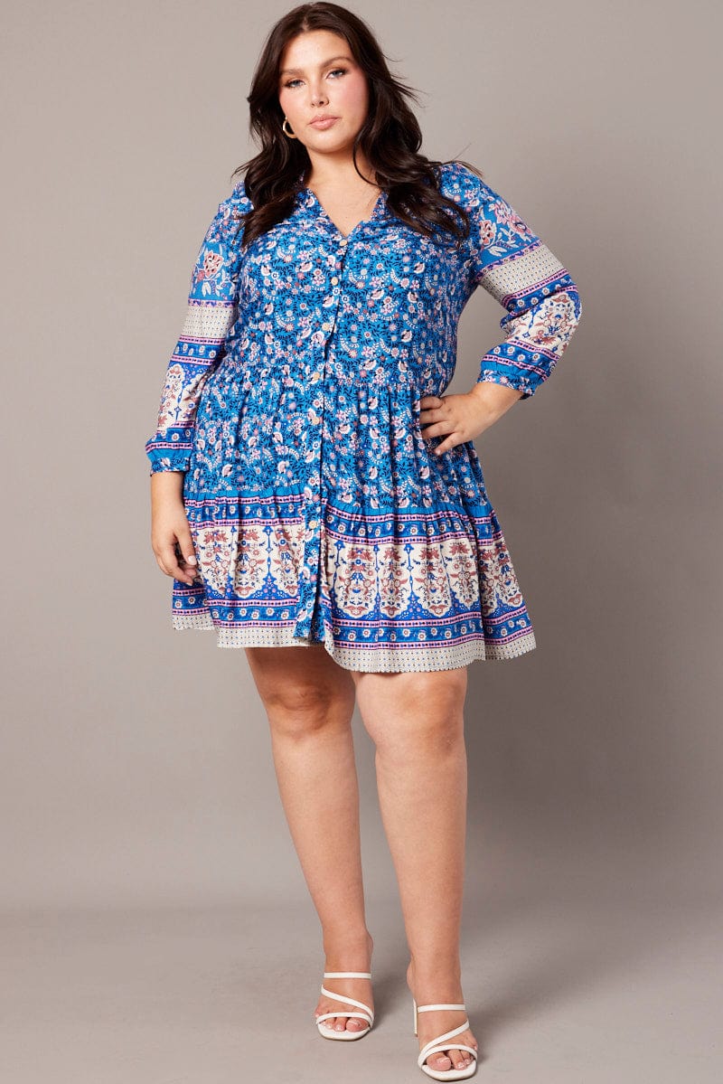 Blue Boho Button Through Shirtdress - Image 2