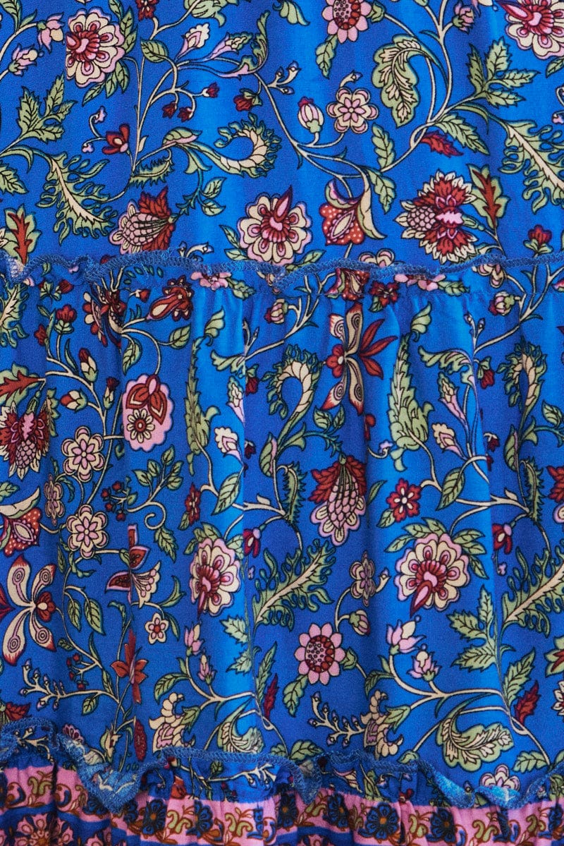 Blue Boho Fit And Flare Dress Short Sleeve V-neck - Image 6