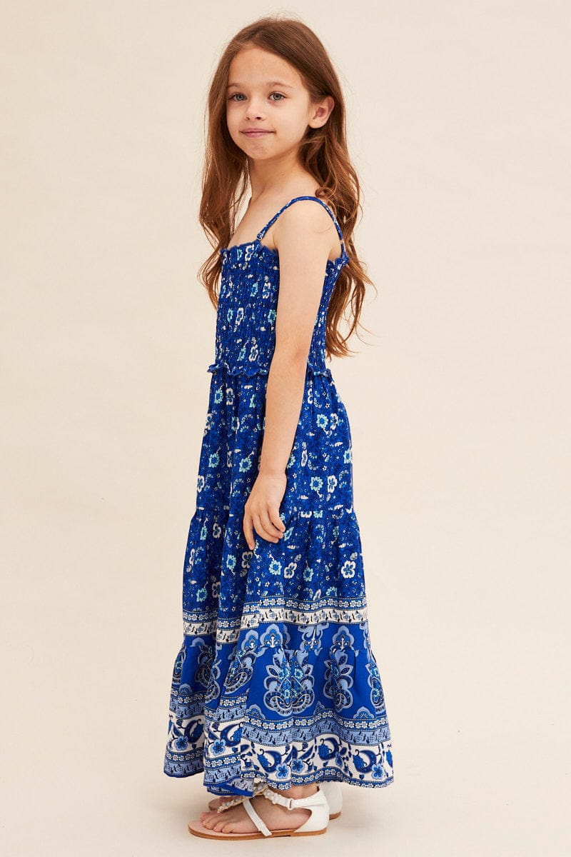 Blue Boho Kids Maxi Dress Sleeveless Tiered - Image 4