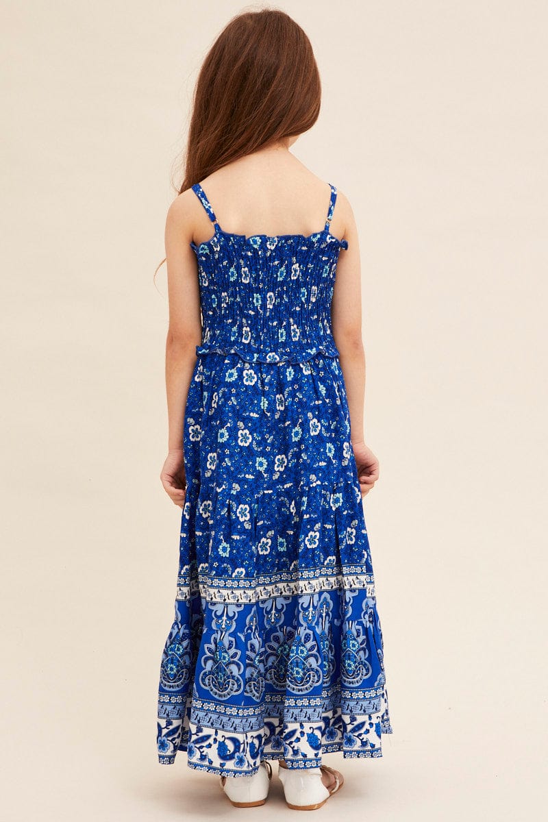 Blue Boho Kids Maxi Dress Sleeveless Tiered - Image 5