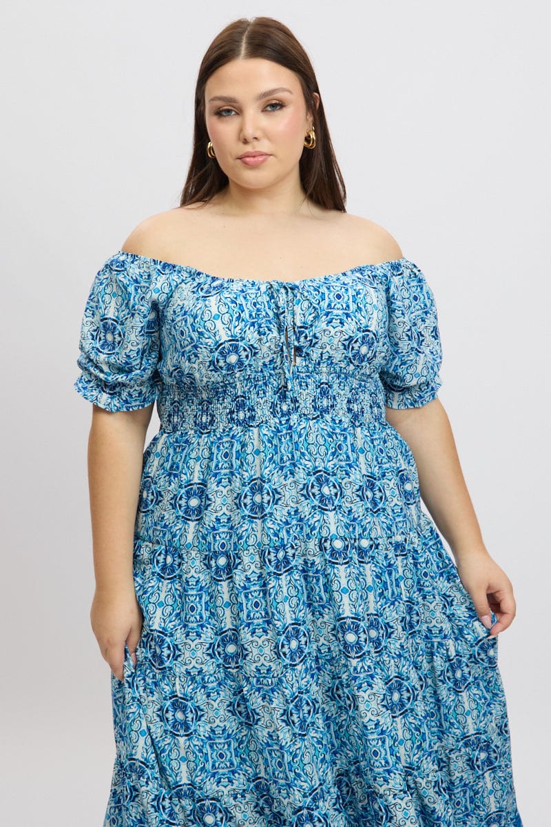 Blue Boho Maxi Dress Short Sleeve - Image 2