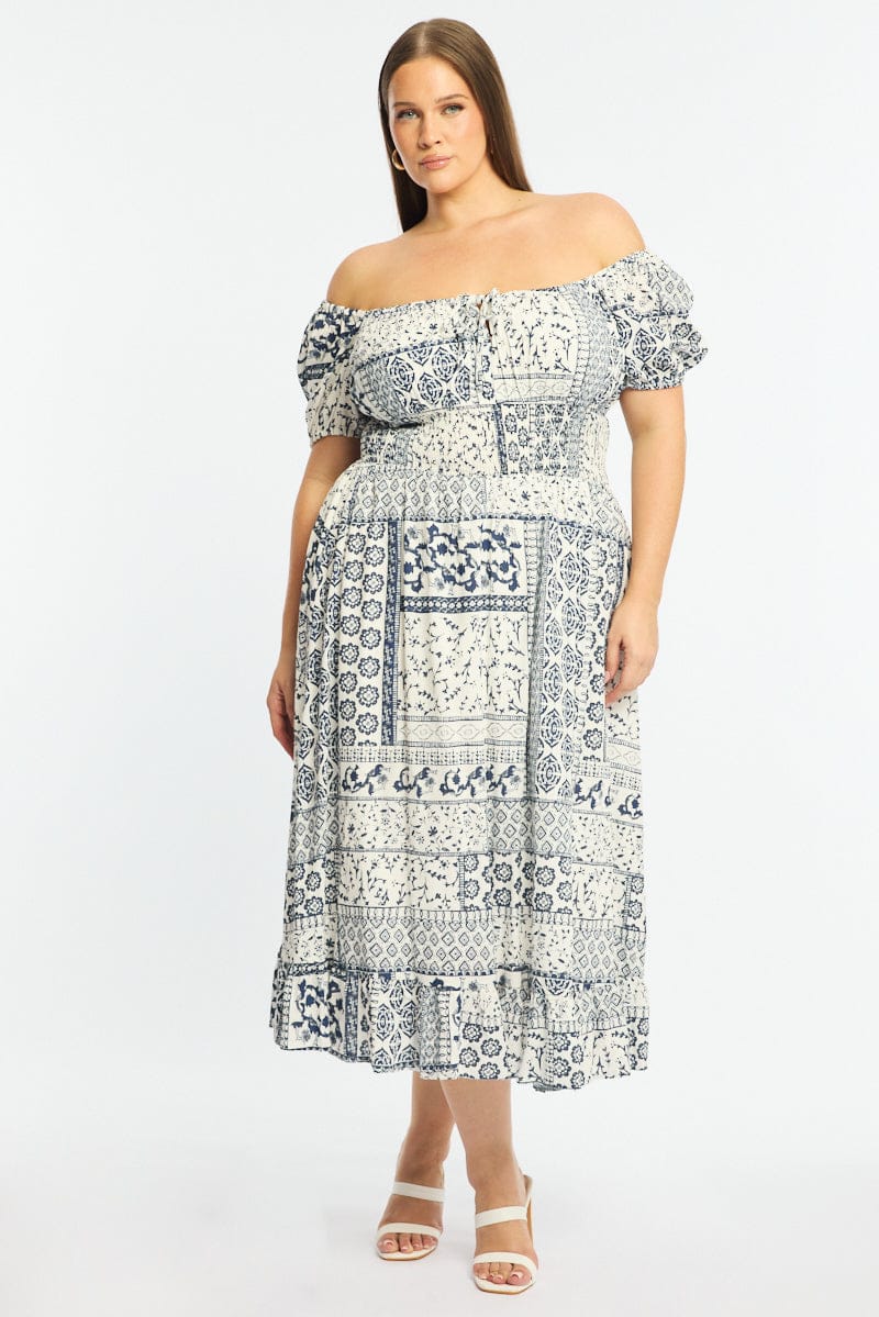 Blue Boho Maxi Dress Short Sleeve Linen Blend
